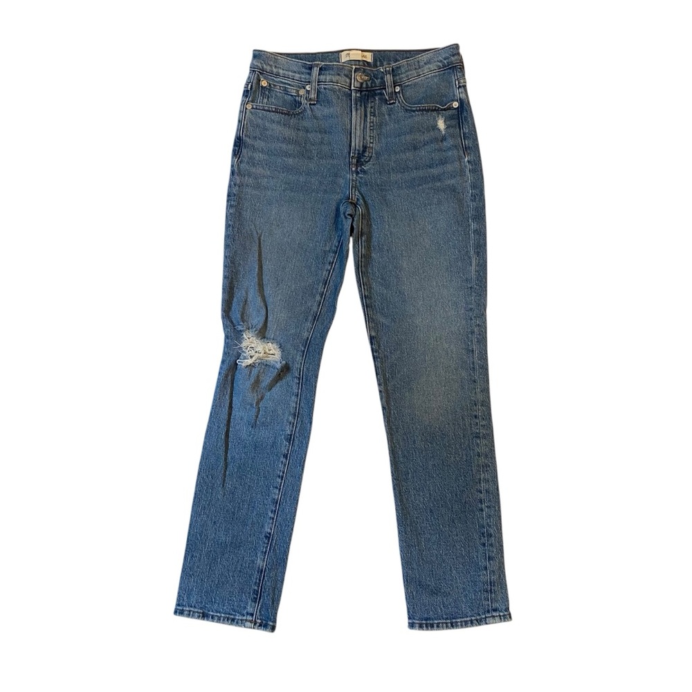 MADEWELL The Mid Rise Perfect Vintage Jean Distressed Stretch Blue Womens 25